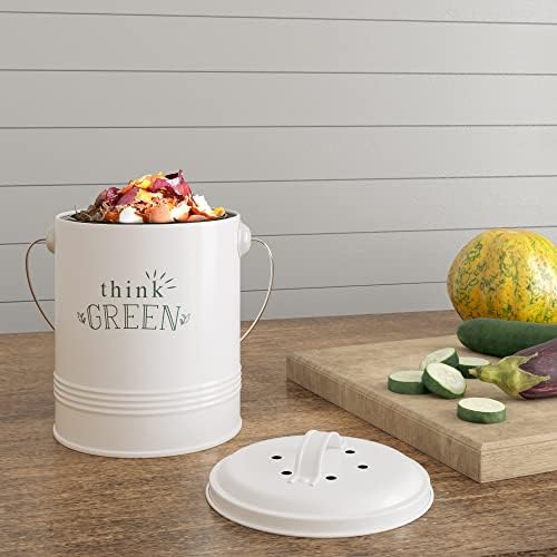 Barnyard Designs 1.2 Gallon Kitchen Counter Compost Bin with Lid (White) - Image 2
