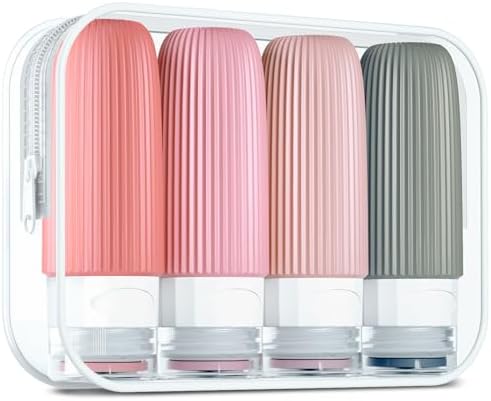 Mrsdry Travel Bottles for Toiletries, Tsa Approved 2oz Travel Bottles, BPA Free Leak Proof Travel Size Toiletry Containers, Refillable Travel Accessories with Toiletry Bag for Shampoo Liquid (4 Pack) by Mrsdry