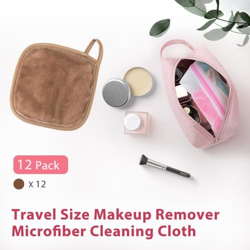 Natwag Makeup Remover Cloth, 6" x 6" Make Up Towels Reusable Face Cloth for Washing Face, Makeup Remover Pads Microfiber Face Washcloth with Mesh Bag, Just Water, 12 Pack, Light Brown - Image 6