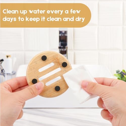 4 Pieces Bamboo Soap Dish Holders - Round Natural Wooden Soap Trays, Rustic Bathroom Accessories, Eco-Friendly Drainable Soap Savers for Sink, Kitchen, Shower - Image 3
