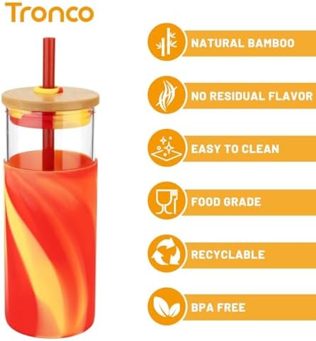 Tronco 20 oz Glass Tumbler with Lids and Straws, Reusable Iced Coffee Cups - Image 5