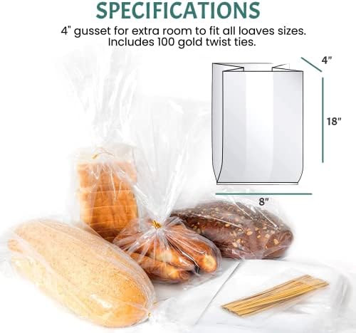 Reusable Plastic Bread Bags for Homemade Bread - 100 Pack Clear Bag with Ties For An Airtight Moisture-free Preservation and Storage - Loaf Home Bakers Bakery Owners - Image 4