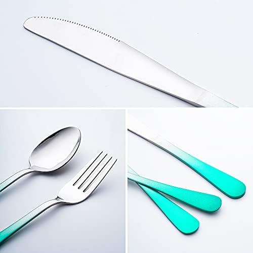 Travel Utensils Set with Case Reusable Portable Cutlery Set Stainless Steel 8pcs Including Dinner Knife Fork Spoon Chopsticks straws(Gradient Green) - Image 5
