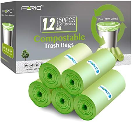 Compostable Trash Bags - FORID 1.2 Gallon Small Garbage Bags 150 Count Mini Strong Trash Can Liners 5 Liter Unscented Wastebasket Bags for Kitchen Bathroom Office Home Garbage Can (5 Rolls/Green) by FORID