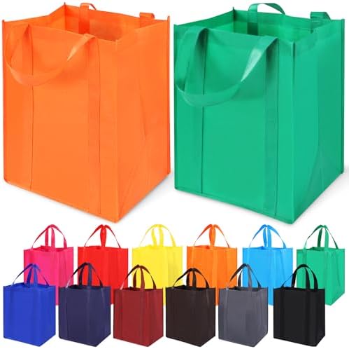 12 Pack Heavy Duty Reusable Grocery Bags - Large Shopping Totes Reinforced Handles, Holds 40 lbs, Foldable and Washable (Multicolor) by Unknown