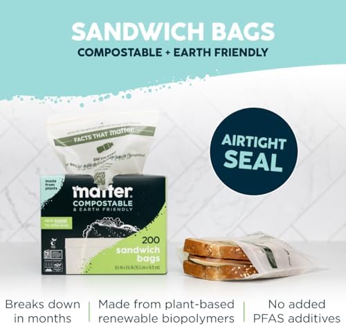 Matter Compostable Sandwich Bags, Resealable, 200 Count, Made From Plants - Image 5