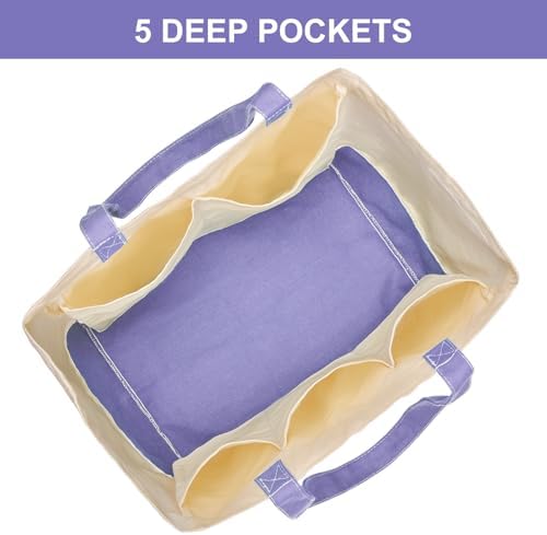 Reusable Grocery Bags Heavy Duty, 8.3 gal Foldable Large Canvas Tote Bag with Handles, Holds 60 lbs Canvas Shopping Bags, 1 Pack（Off White+Light purple） - Image 6