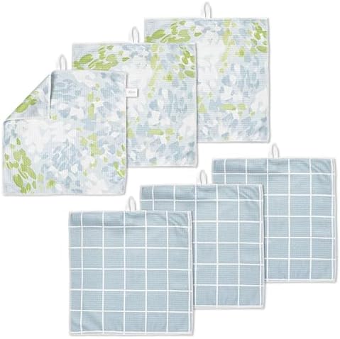 ELYN Microfiber Kitchen Dish Cloth Set, Quick-Dry & Absorbent Waffle Weave Cleaning Towels, Set of 6 Wash Cloths, Paper Towels & Sponge Alternative (Painterly Floral & Grid) by ELYN