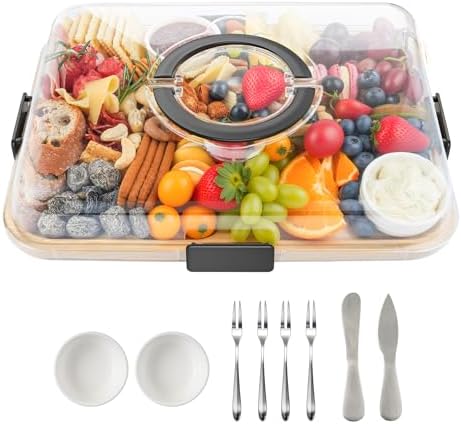 Portable Bamboo Charcuterie Board with Lid, 6 Compartments by Maxboro