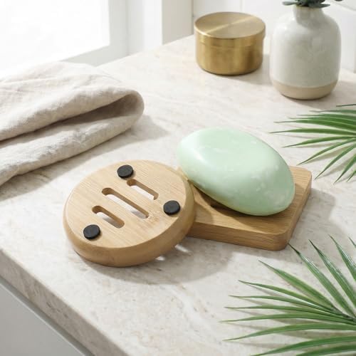 2 Pcs Wooden Soaps Saver for Shower Natural Bamboo Soap Dish - Image 3
