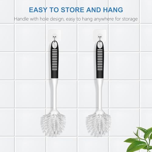 SetSail Dish Brush with Handle, 2 Pack Stiff Bristles Dish Scrubber with Built-in Scraper Dish Scrub Brushes for Cleaning Dishes, Pots and Pans, Kitchen Sink, White - Image 3