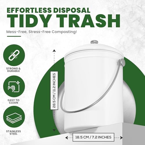 Utopia Kitchen Countertop Compost Bin 1.3 Gallon, Stainless Steel, White - Image 3