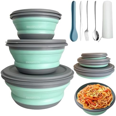 Collapsible Camping Bowl with Lid, Foldable Food Container by RMAMSCOV