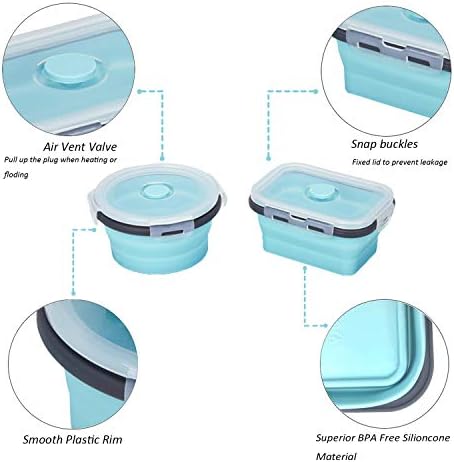 KUON Collapsible Silicone Food Storage Containers with Airtight Lids, Set of 4 Stacking Container, Microwave and Freezer and Dishwasher Safe, with Vent Valve, BPA Free (350ml and 500ml) - Image 4