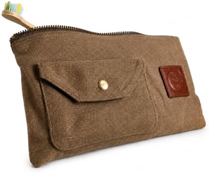 Earth & Fiber Co. Waxed Canvas Toiletry Bag, Compact Slim Design for Traveling, Brown by Earth+%26+Fiber+Co.