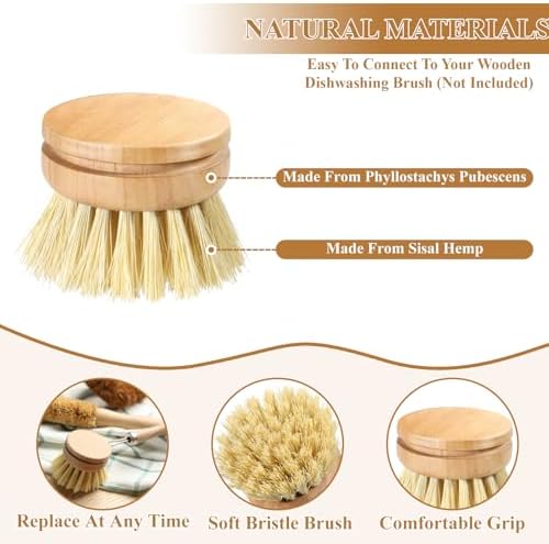 10 Pcs Bamboo Dish Brush Replacement Heads Wooden Washing Up-Brush Heads Bamboo Dish Scrubber Brush Kitchen Wood-Dish Scrubbers Washing Up Brush-Heads for Cleaning Kitchen Utensils - Image 4