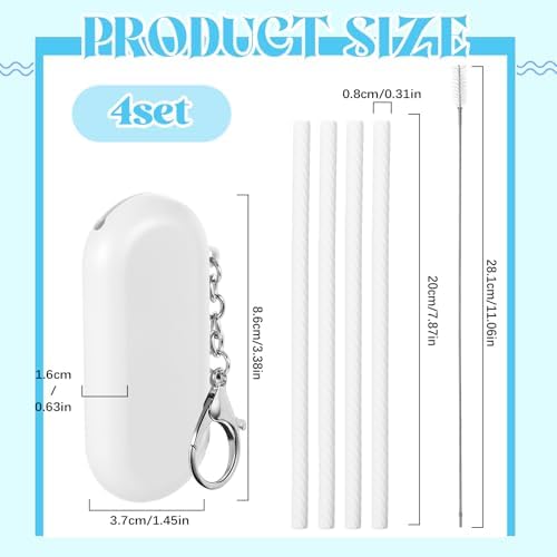 Meanplan 4 Sets Reusable Straws Travel Case Brush Silicone,White - Image 2