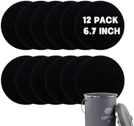 12 Pack - 6.7 Inch Round Compost Bin Charcoal Filters,Extra Thick Activated Carbon Charcoal Filters for Longer Lasting Odor Control, Fits Countertop and Home Bucket Kitchen Compost Bins (Refill)​ by Holismo