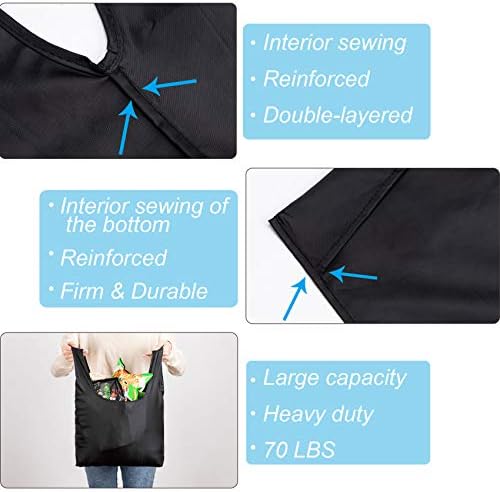 Large Reusable Bags Shopping Washable Foldable 6 Pack Grocery Bags Heavy Duty Lightweight Folding Gift Tote Bags Durable Polyester Black - Image 5