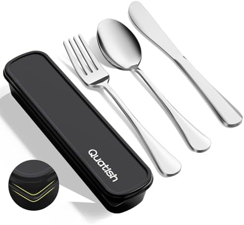 Quatish Travel Utensils with Case, Stainless Steel Cutlery Set, Silver by Quatish