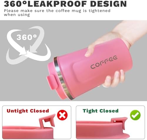 Insulated Travel Coffee Mug, Stainless Steel Coffee Cup with Leakproof Lid - Image 5