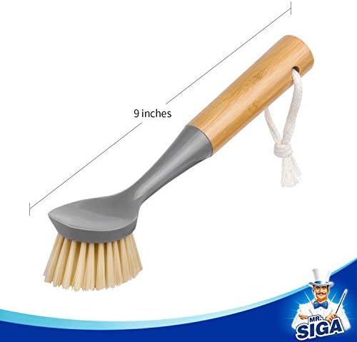 MR.SIGA Dish Brush with Bamboo Handle Built-in Scraper, Pack of 2 - Image 7