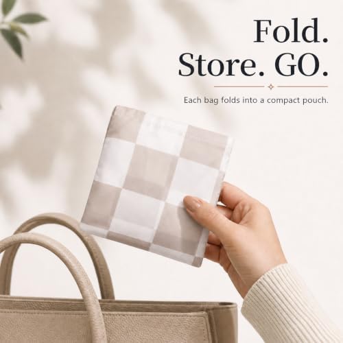 Checkered Reusable Grocery Shopping Bags 4 Packs, Cute Checkerboard Foldable Kitchen Large Nano Tote Bags - Image 5