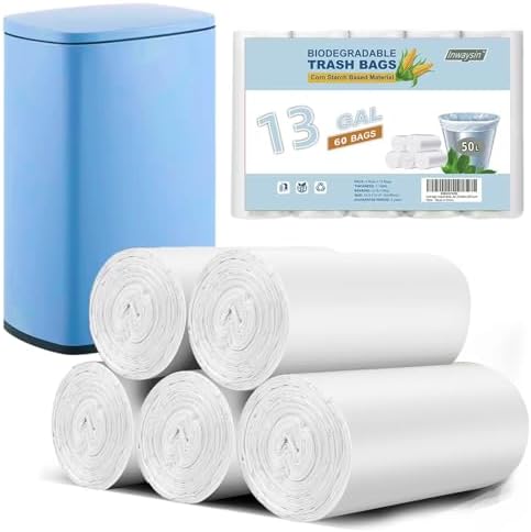 tall kitchen white trash-bags 13 gallon - kitchen garbage bags unscented biodegradable 60 Count Office waste basket Liners recycling Compostable Strong Thick Bulk Inwaysin by Inwaysin
