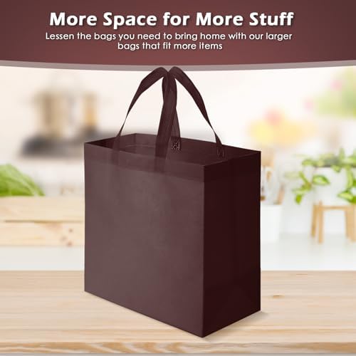 Reginary 50 Pcs Reusable Tote Bags Shopping Bags Non Woven, Brown - Image 4