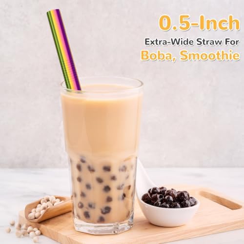 NiHome 8-Pack Stainless Steel Straws for Boba, Smoothie, 10.4” Metal Straws - Image 4