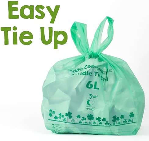 1.6 Gallon Tie Handles Compost Trash Bags 120 Food Scrap Bags, Compostable Kitchen Waste Bags with Europe EN13432 & ASTM D6400 Certified - Image 2