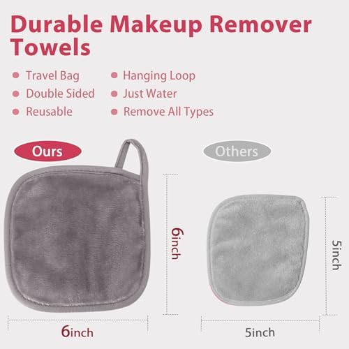 Natwag Makeup Remover Cloth, 6" x 6" Make Up Towels Reusable Face Cloth for Washing Face, Makeup Remover Pads Microfiber Face Washcloth with Mesh Bag, Just Water, 12 Pack, Cool Grey - Image 5