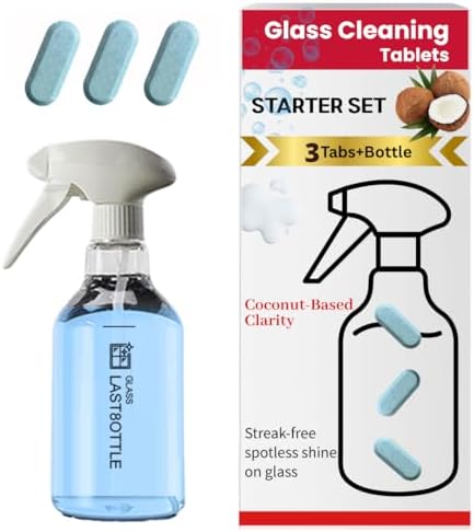 Sustainable Cleaning Starter Kit, All-Purpose Cleaner Refill Tablets (Coconut-Based, Plant-Based), 3 Tablets Make 50 oz, Multi-Surface, Dissolves in Tap Water, Reusable Spray Bottle Included by LAST8OTTLE