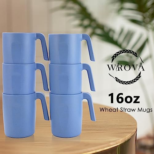Wrova 16oz Wheat Straw Cups with handles set of 6-Plastic Cups Reusable-Unbreakable Kids Mugs-Dishwasher Safe & Microwave Safe-Ideal Plastic Mugs for Tea,Coffee,Camping,RV-Sky Blue - Image 5
