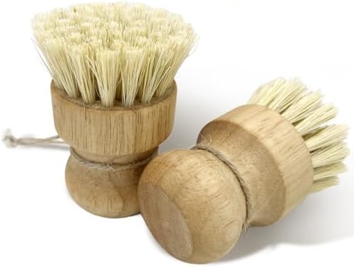 2pcs Wooden Dish Scrub Brushes for Kitchen, Eco-Friendly Cleaning Scrubbers, Natural Sisal Bristles for Dishes and Washing Cast Iron Pans by Unknown