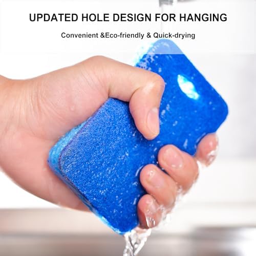 METUUTER 12-Count Scrub Sponges Kitchen Sponge Heavy Duty, Cellulose Sponges with Scouring Pads Dual-Sided for Kitchen and Household Use (Square-Blue) - Image 3