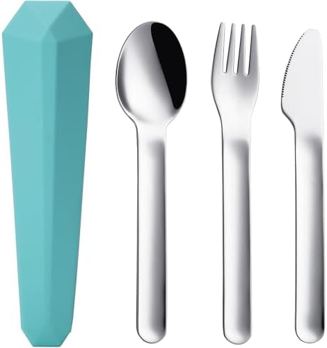 DEVICO Utensils for Lunch Box, 4Pcs Travel Silverware Set with Case, Teal by DEVICO
