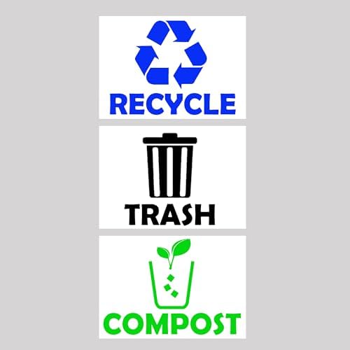 Trash Recycle Compost Stickers Set of 3 Recycle Sticker Vinyl Decal for Recycle Bin, Compost Bin, Trash Can Symbol to Organize Garbage containers Trash Can (Recycle&Trash&Compost White, 10x7inch) - Image 2