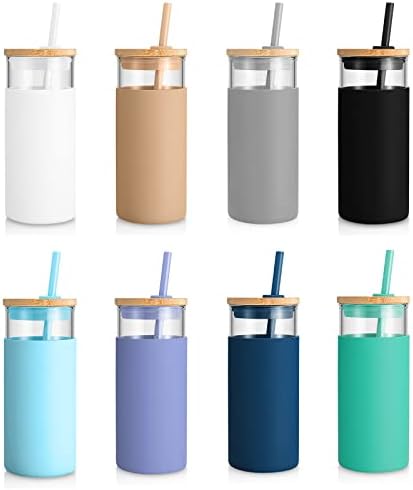 Tronco 20 oz Glass Tumbler with Lids and Straws, Reusable Iced Coffee Cups by Tronco