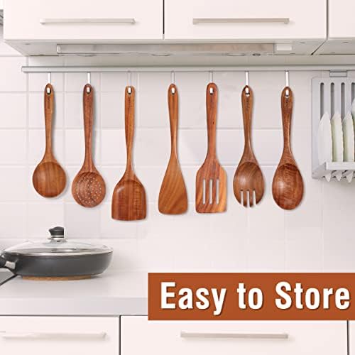 Mooues Wooden Kitchen Utensil Set, 15 Piece Natural Teak with Spoon Rest - Image 5