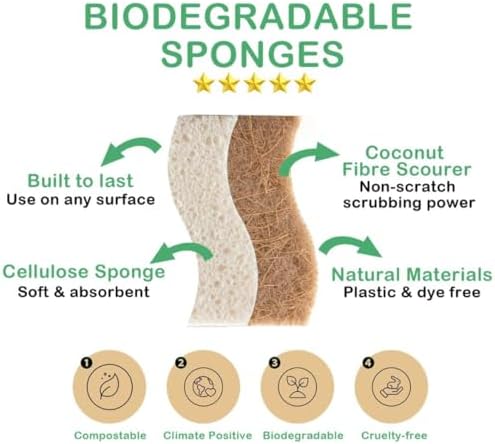 Plant Based Dish Sponge – Coconut Fiber, Natural Cellulose & Wood Pulp Double Layer Scrubber, Eco Friendly Non-Scratch Kitchen Sponges for Dishes, Plastic-Free, Compostable Sponges (12 Pack) - Image 4