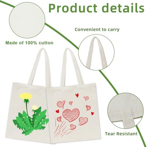HECTOLIFE 6/12/24/48/ 96 Pack Canvas Tote Bags,Reusable Blank Canvas for Shopping Bags - Image 5