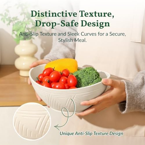 Homienly Salad Bowls Set of 6, 60 OZ Large Wheat Straw Bowls for Kitchen, Camping, Party, Unbreakable Lightweight Popcorn Bowl, Microwave and Dishwasher Safe Bowl Set with Unique Texture - Beige - Image 4