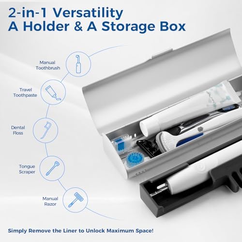 Aluminum Electric Toothbrush Travel Case, 2 in 1 Travel Toothbrush Holder for Oral B/Oral-B Pro 1000 1500 5000 and Most Electric Toothbrush for Traveling, Removable Silicone Liner-Silver - Image 5