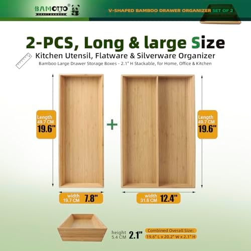 BAMOTTO CRAFTBAMBOO Long V-Shaped Bamboo Drawer Organizer Set of 2 - Image 2
