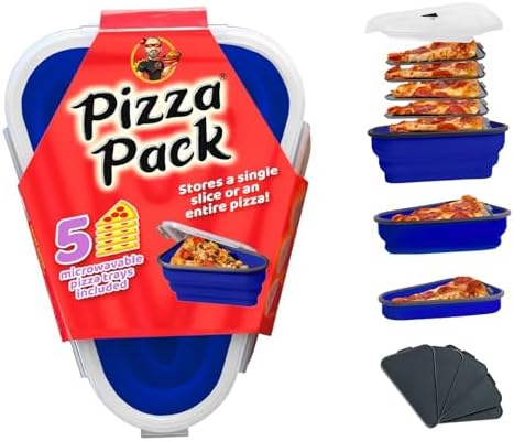 The Perfect Pizza Pack™ - Reusable Pizza Storage Container with 5 Microwavable Serving Trays - BPA-Free Adjustable Pizza Slice Container to Organize & Save Space, Blue by PizzaPack%E2%84%A2