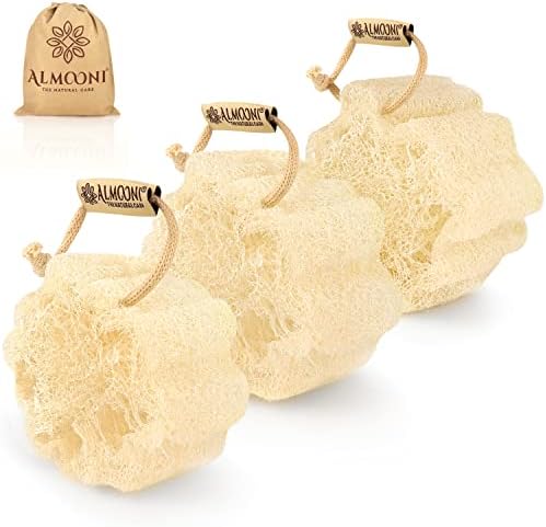 ALMOONI Mini Natural Loofah Sponge, Egyptian Shower Sponge, 3 Count by Almooni