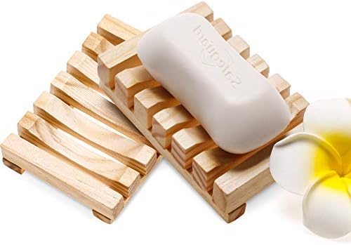 Honoson 5 Pcs Natural Wood Soap Dish Drain Tray for Shower Bath,Wooden - Image 4