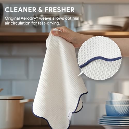 RECYCO Waffle Kitchen Towel Set of 2 - Quick Dry Microfiber Sustainable Dish Towels - Ultra Absorbent Reusable Cleaning Tea Towels - Lightweight Hand Towels,16”x 28”, Navy Blue - Image 4