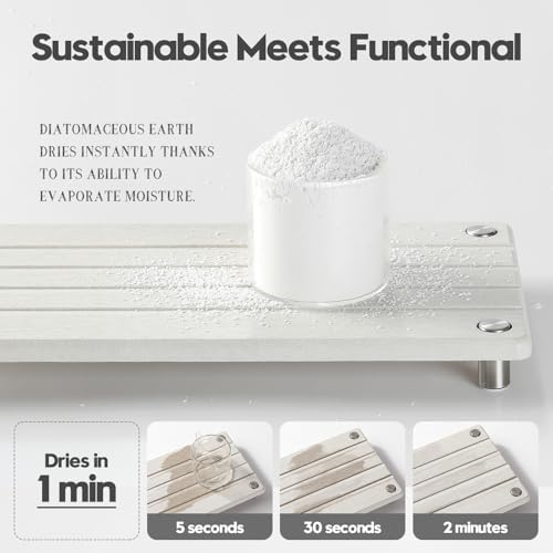 Razborci Instant Dry Sink Caddy Kitchen Sink Organizer, Quick Drying Stone Tray Diatomite Sponge Holder Soap Dish, Bathroom Countertop Fast Dry Water Absorbing Vanity Rack, Beige,12" x 5" - Image 5